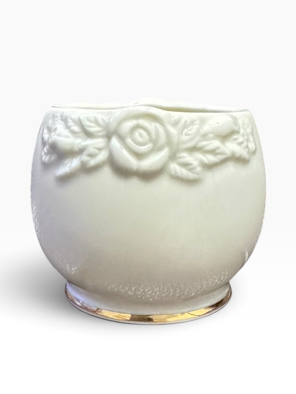 Lenox White Embossed Rose Porcelain Tea Candle Holder Votive with Gold Rim